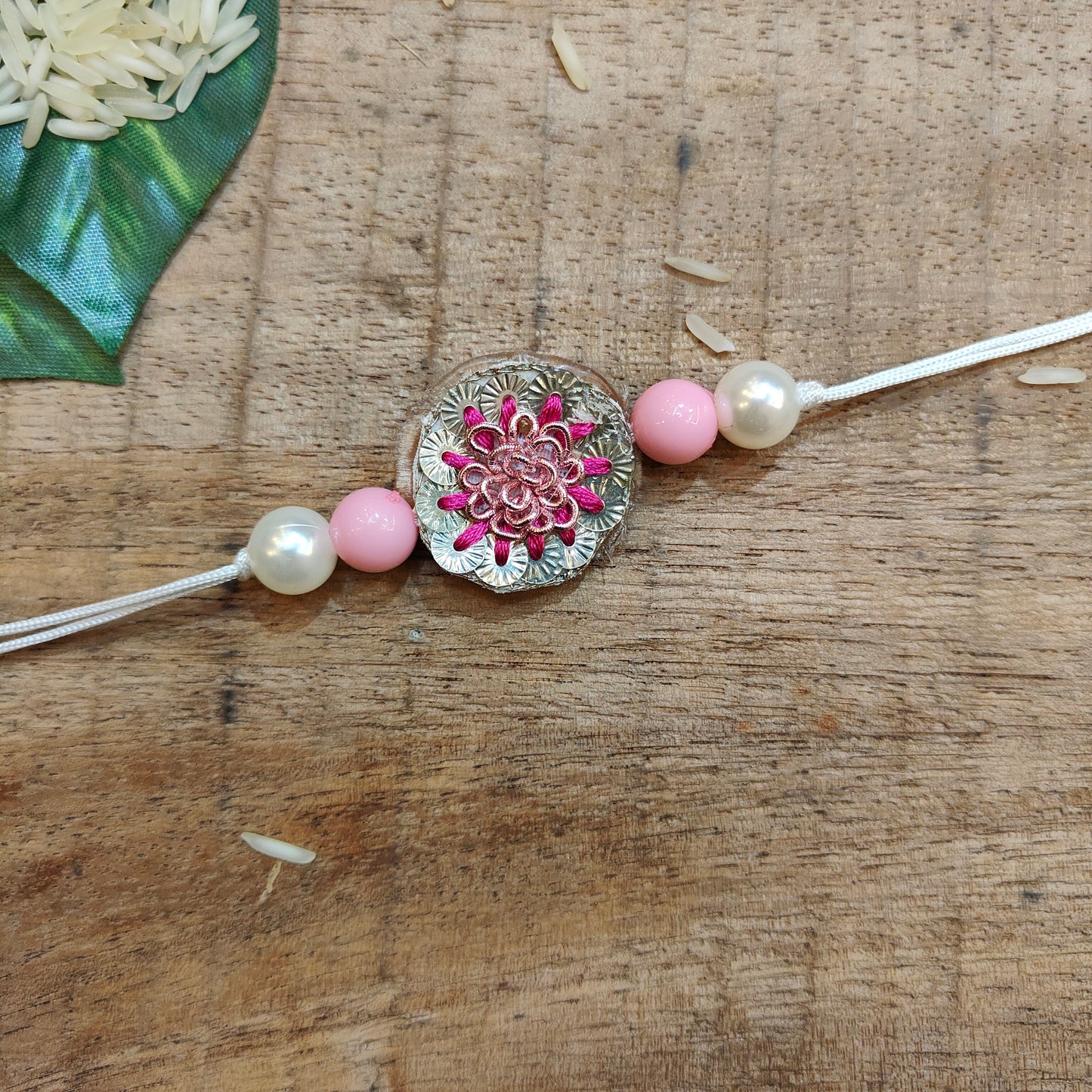 Pink Blue Floral Rakhi Lumba Set