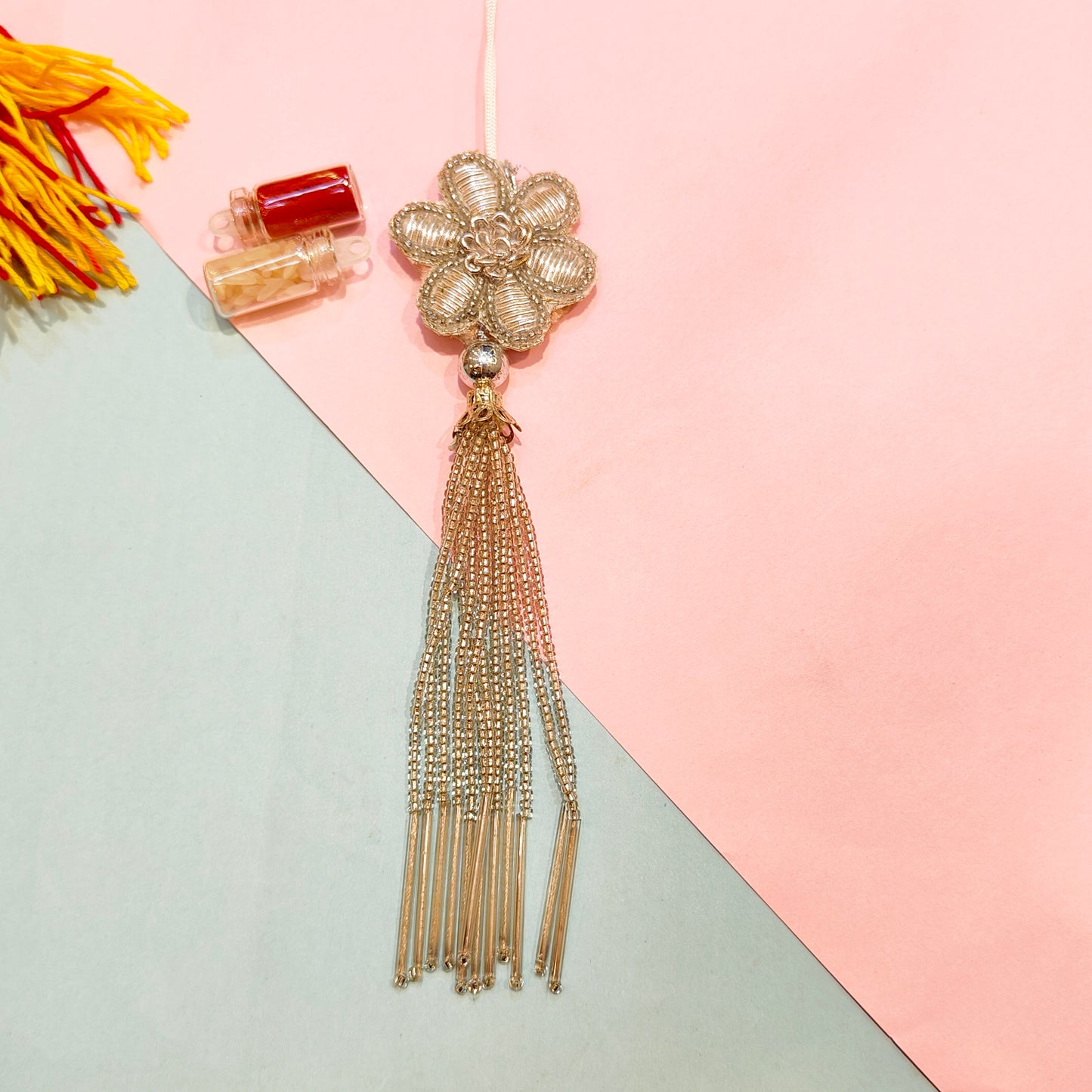 Silver Bloom rakhi lumba set