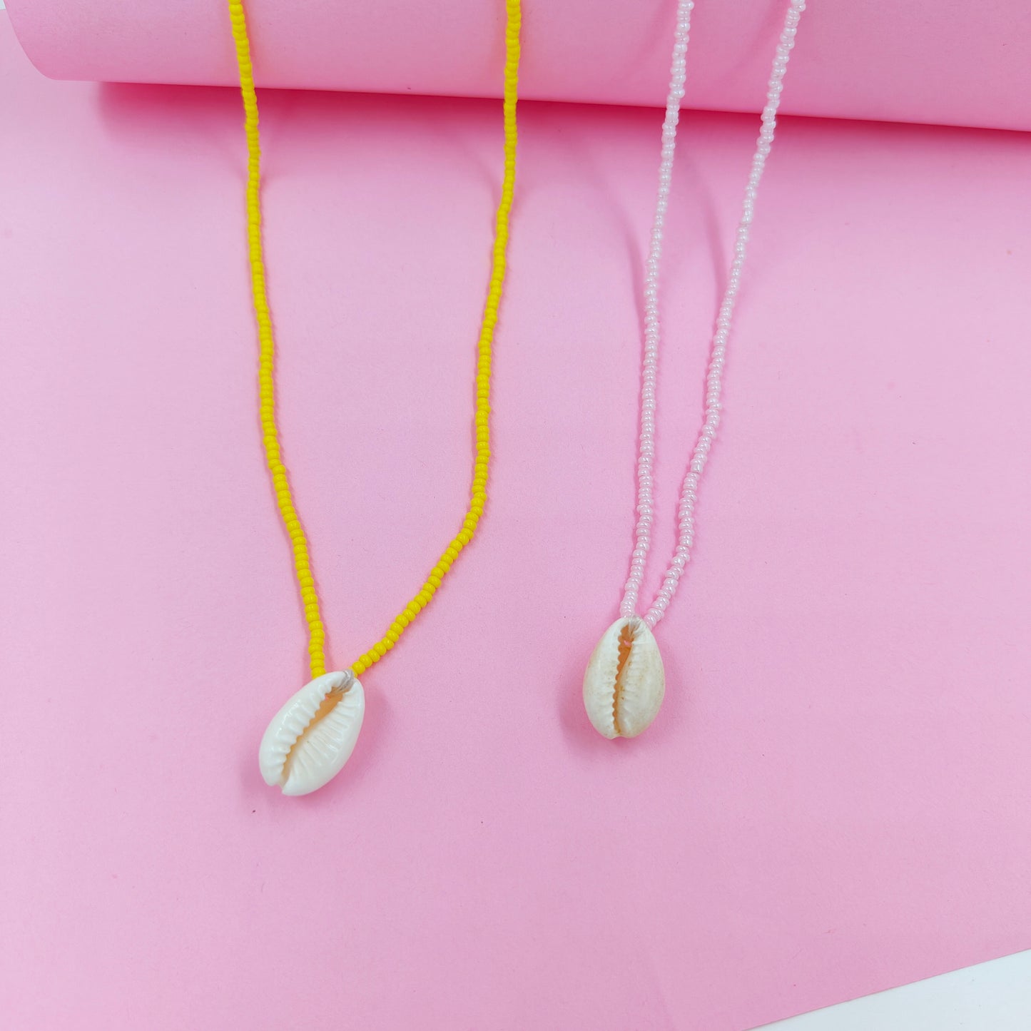 Yellow shell +pink shell necklace