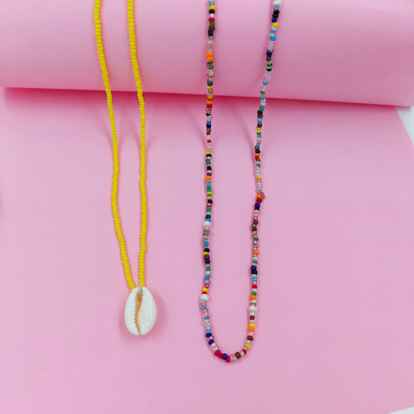 Yellow shell +multibeads necklace