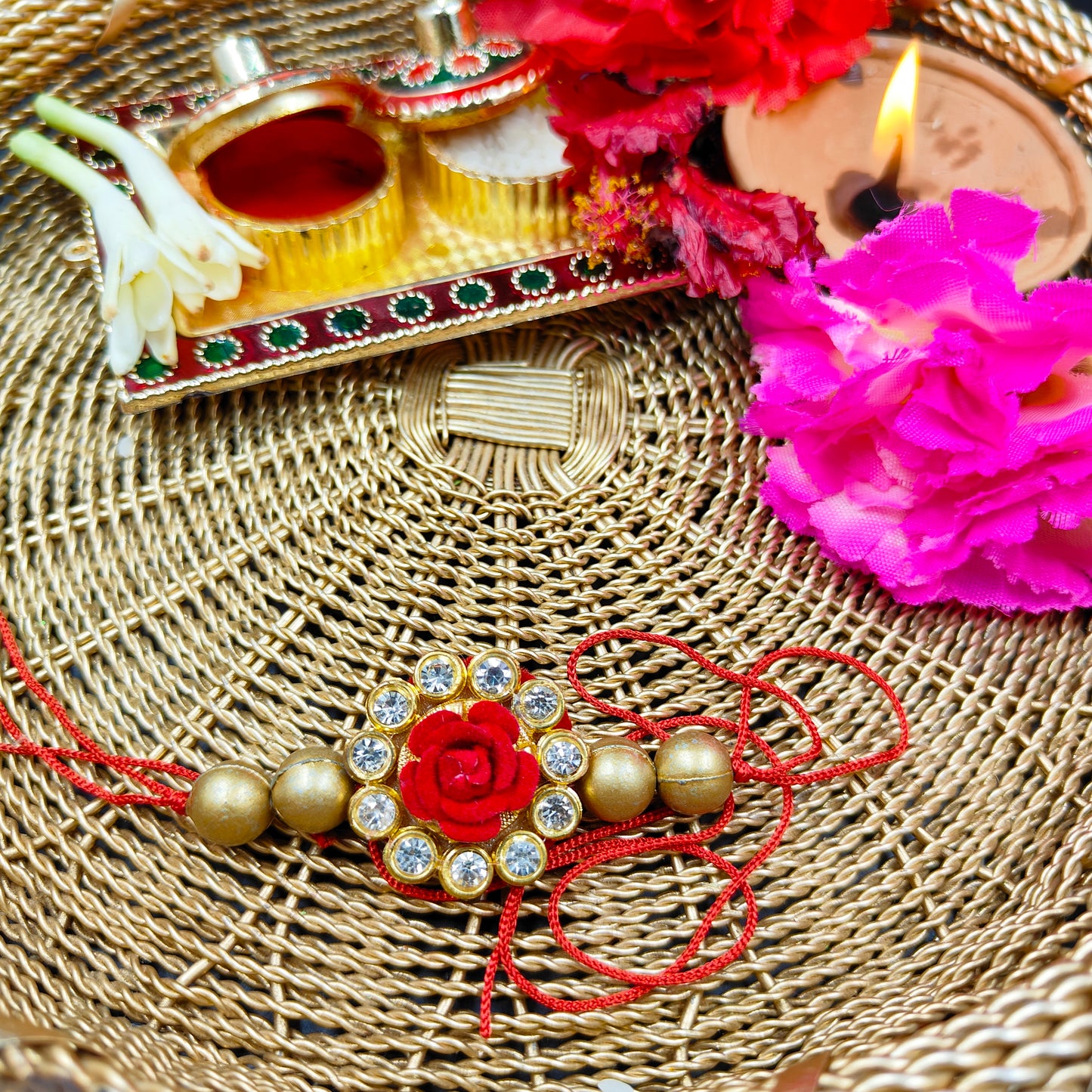Red Rose Rakhi Lumba Set