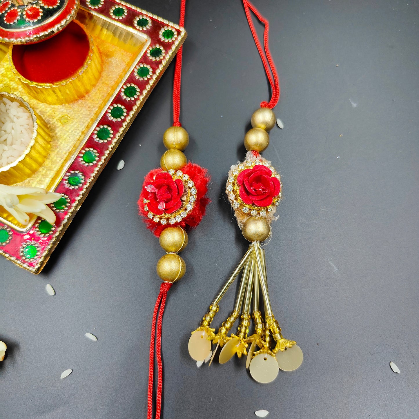 Tiny Rose Rakhi Lumba Set