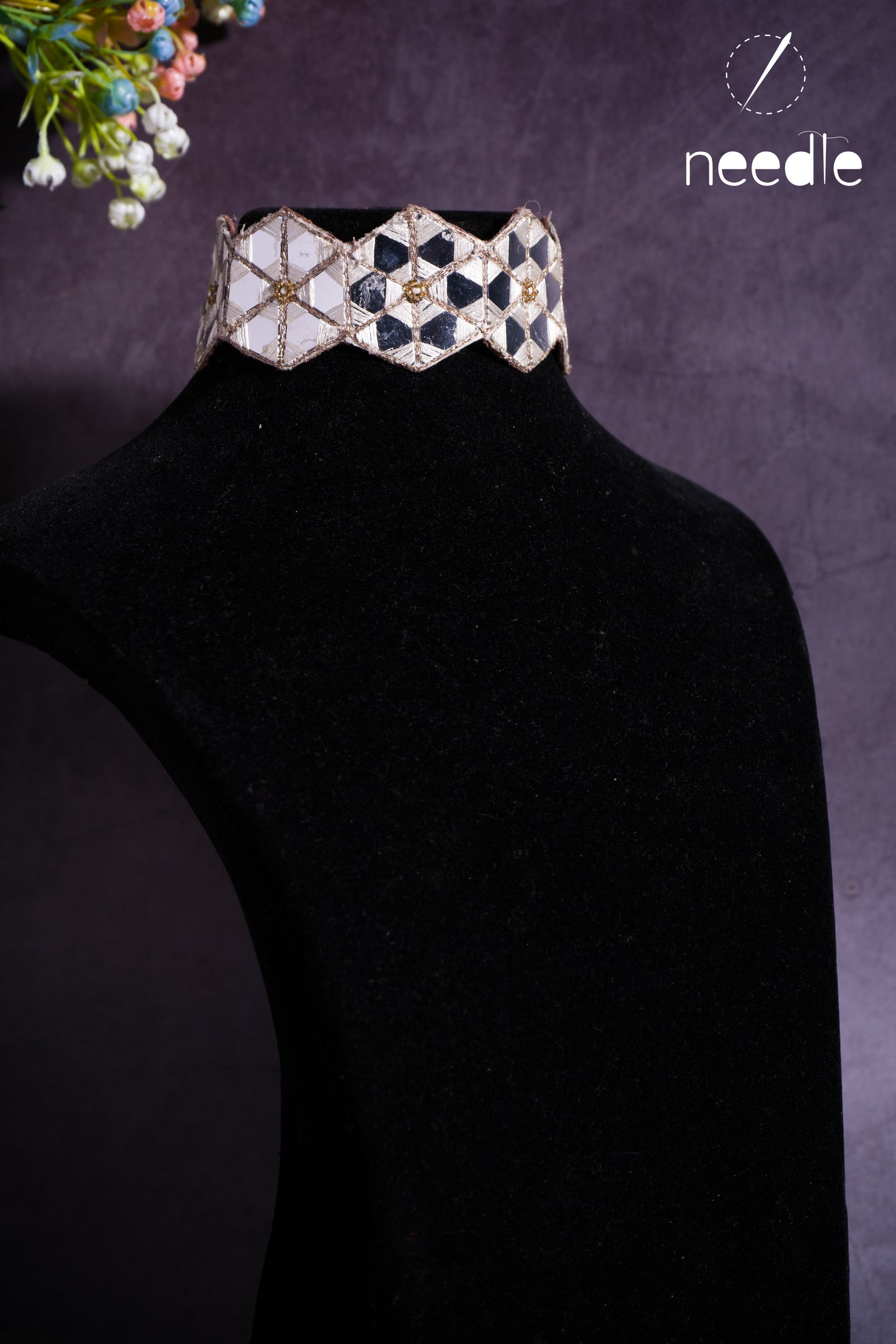 Off white Mirror Work Set