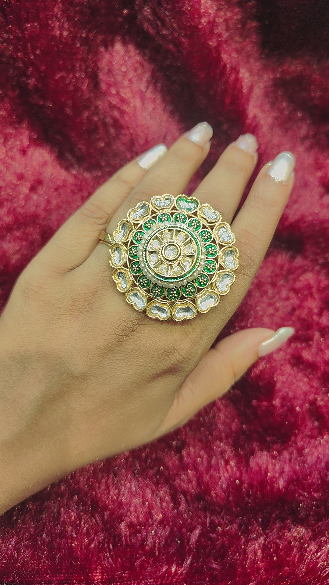 Kundan Green Ring