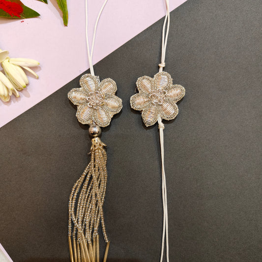 Silver Bloom rakhi lumba set