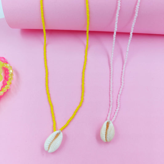 Yellow shell +pink shell necklace