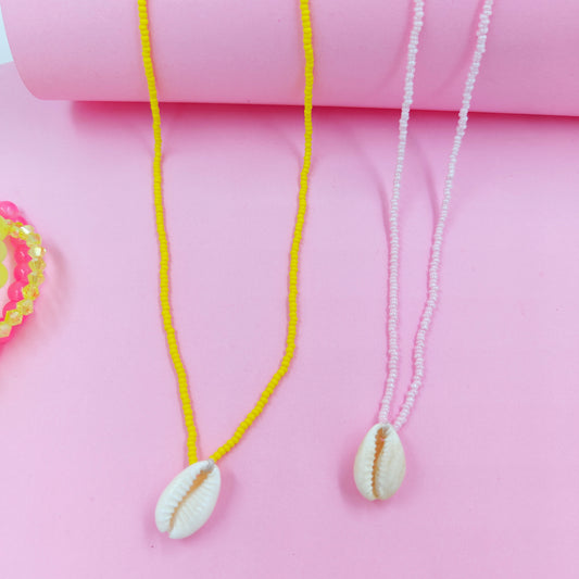 Yellow shell +pink shell necklace