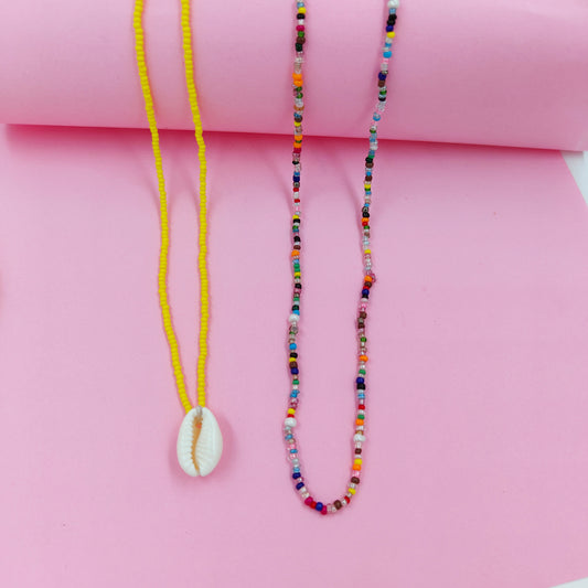Yellow shell +multibeads necklace