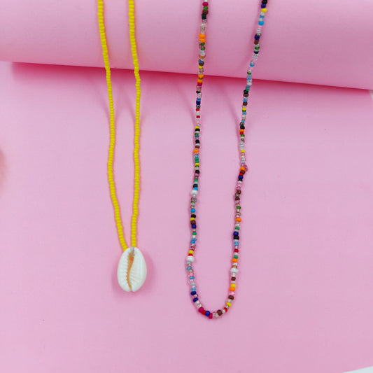 Yellow shell +multibeads necklace
