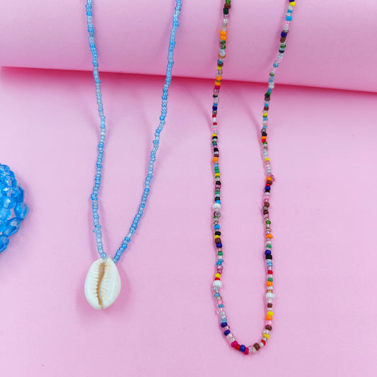 Blue shell +multibeads necklace