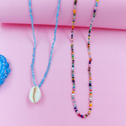Blue shell +multibeads necklace