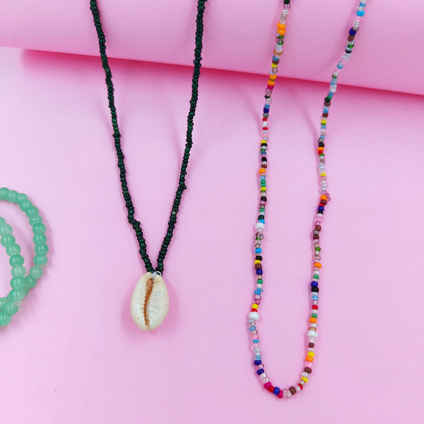 Green shell +multibeads necklace