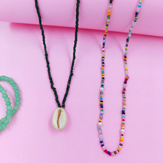 Green shell +multibeads necklace