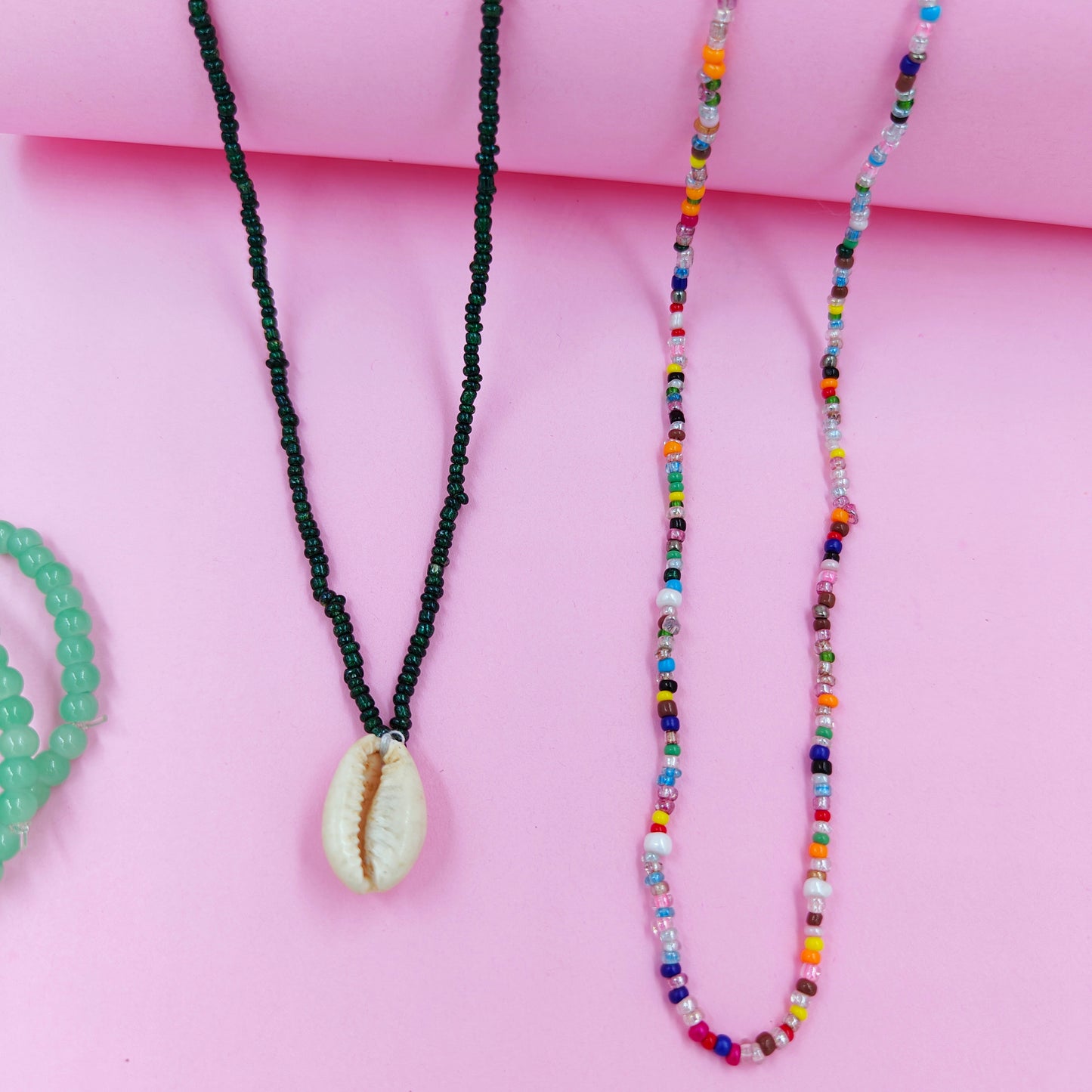 Green shell +multibeads necklace