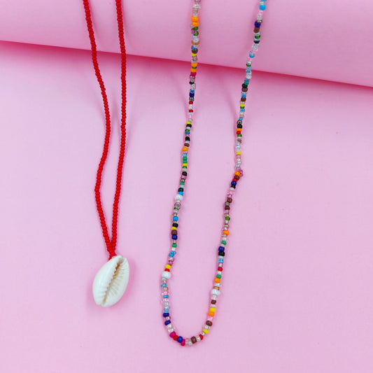 Pink shell +multibeads necklace