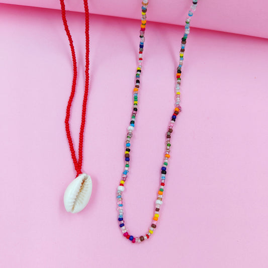 Pink shell +multibeads necklace