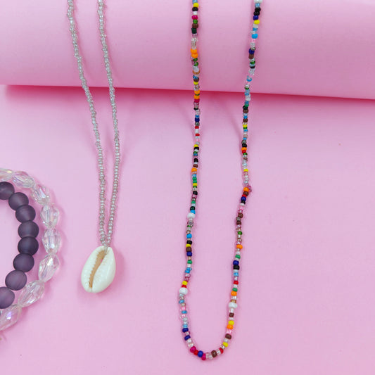Silver shell +multibeads necklace