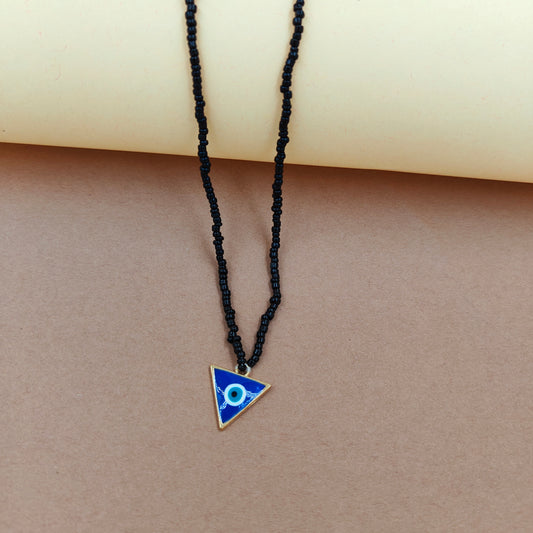 Blue evil eye triangle necklace