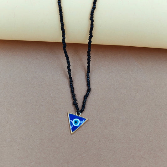 Blue evil eye triangle necklace