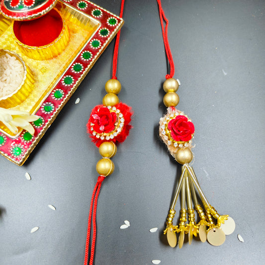 Tiny Rose Rakhi Lumba Set